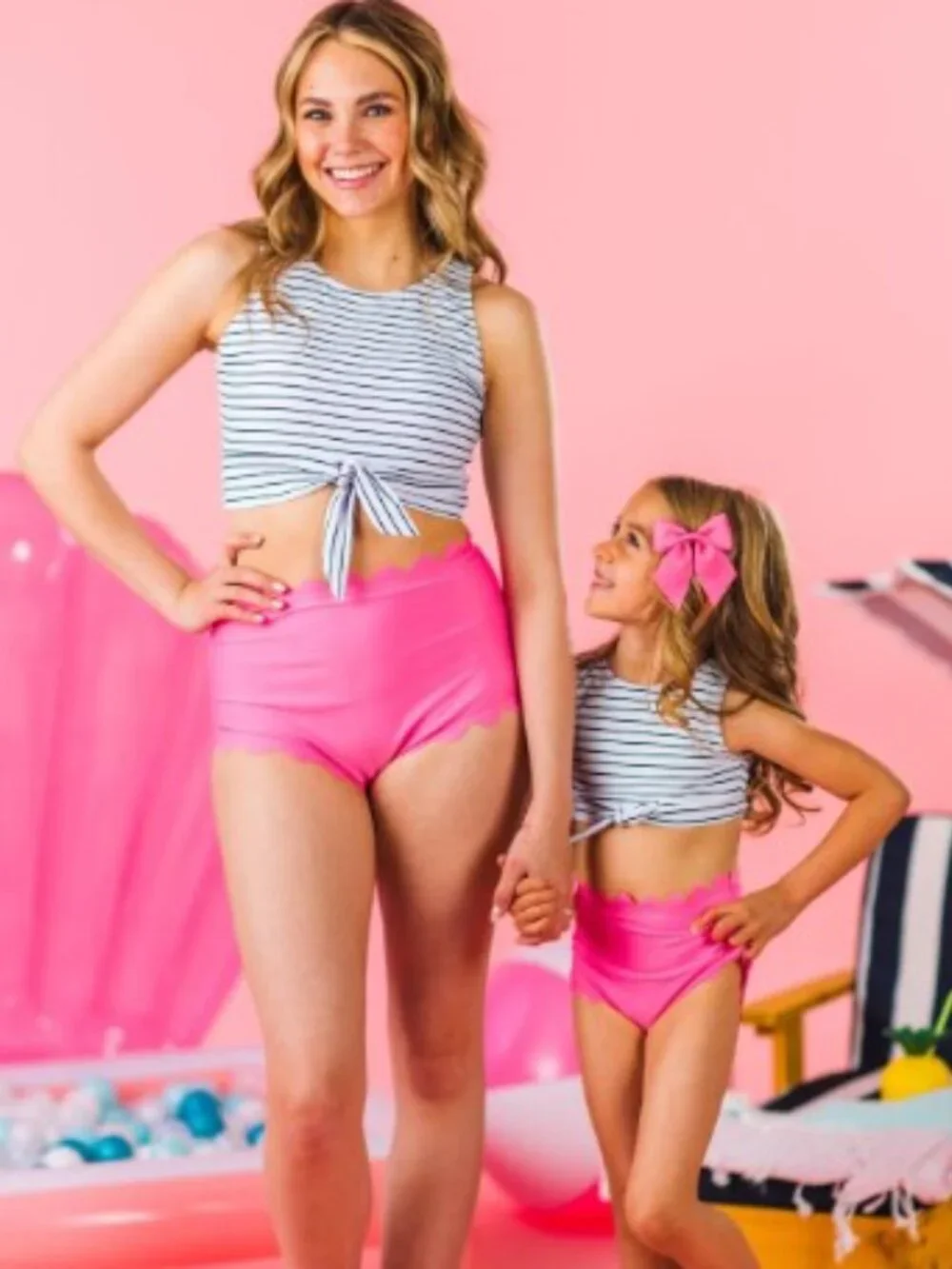 Mommy & Me Matching Pink Bikini Swimsuits Women M Girl 6T